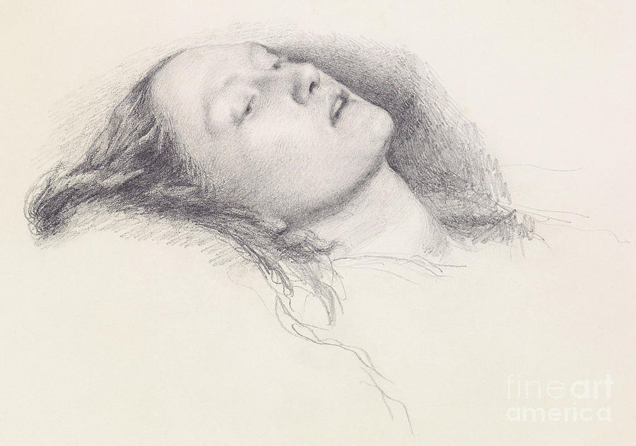 John Everett Millais Drawing - Elizabeth Siddal  Study for Ophelia, 1852 by John Everett Millais