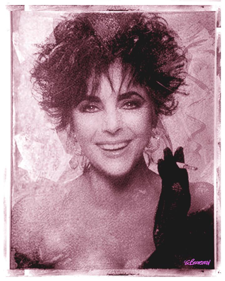Elizabeth Taylor . Black Fur Smoking . Polaroid Transfer BLUSH . Culver City, CA 1987 Photograph by Gary Bernstein