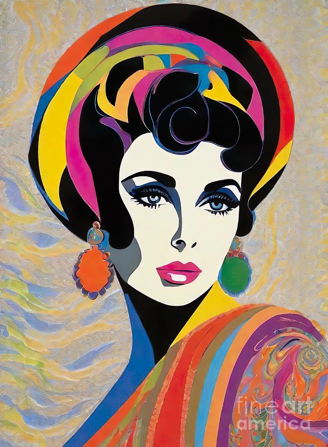 Elizabeth Taylor abstract portrait Digital Art by Movie World Posters