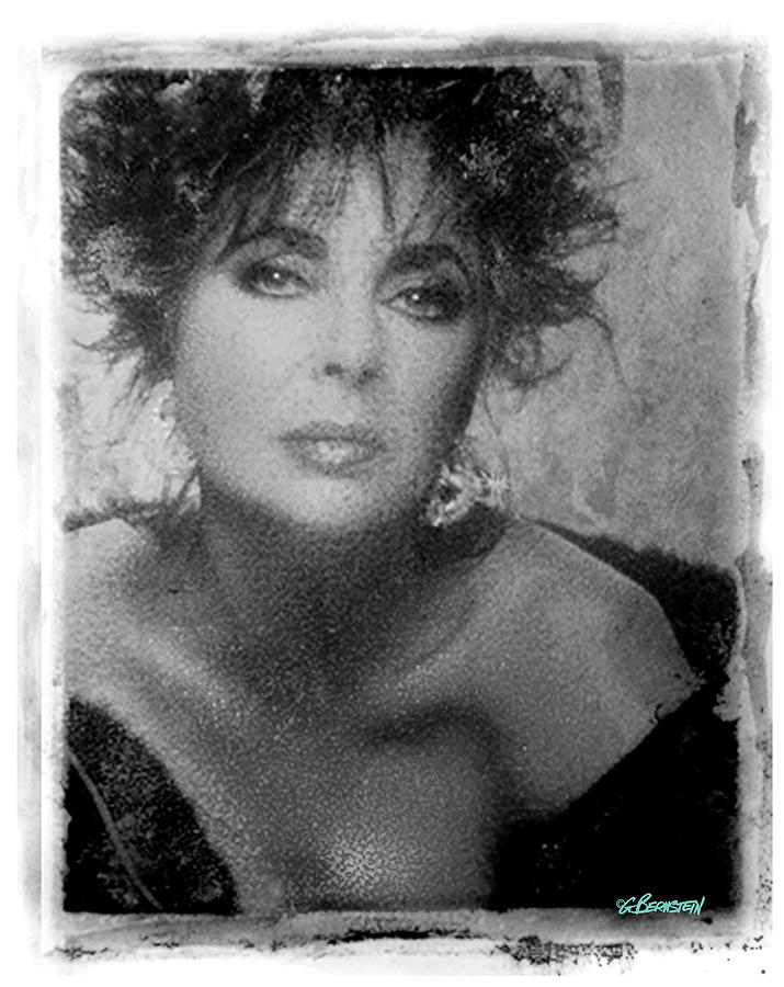 Elizabeth Taylor Black Fur 8x10 Polaroid Transfer BW. Culver City, CA 1987 Photograph by Gary Bernstein