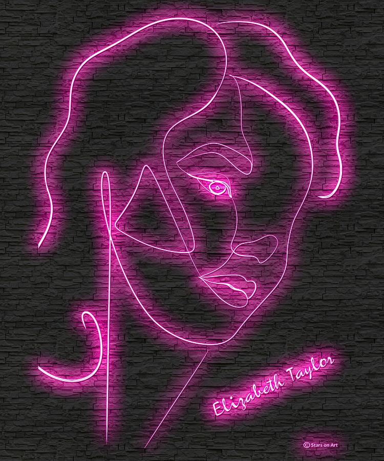 Elizabeth Taylor neon portrait Digital Art by Movie World Posters