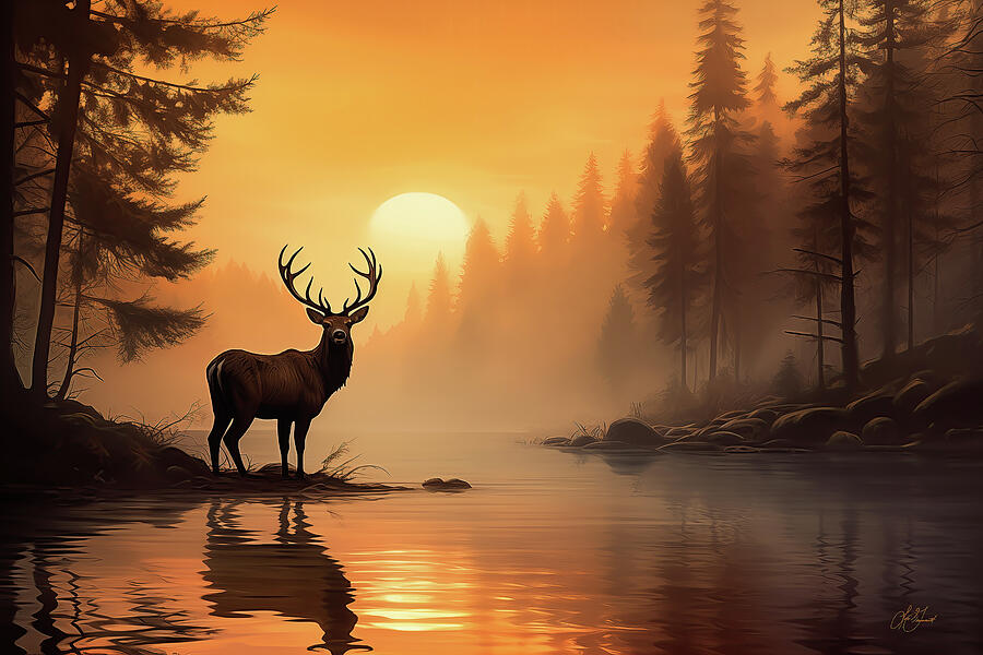 Elk at Sunrise Digital Art by Lori Grimmett