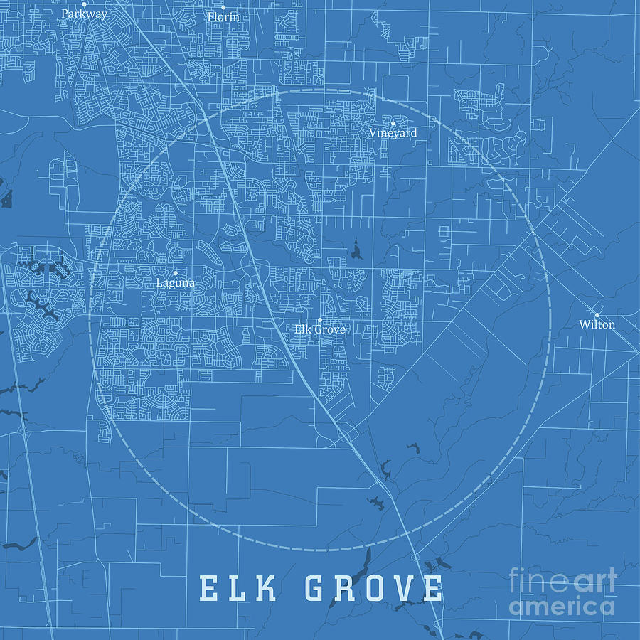 Elk Grove CA City Vector Road Map Blue Text Digital Art by Frank Ramspott