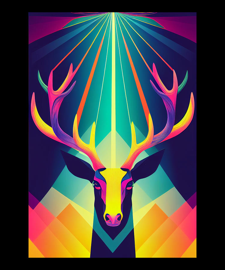 Elk Head Psychedelic Neon Portrait 1 Digital Art by Cosmic Coyboys ...