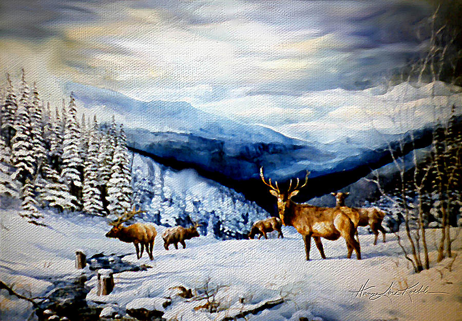 Elk In The Rockies Painting by Hanne Lore Koehler