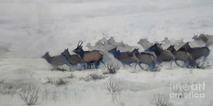 Winter Painting - Elk Migration, 2019 by PJ Kirk
