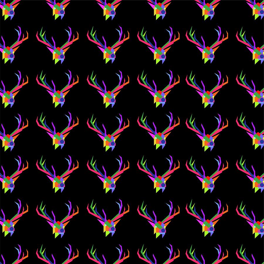 Elk Pattern Wpap Style Black Background Digital Art