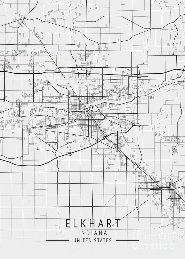 Elkhart - Indiana US Gray City Map Digital Art by Tien Stencil - Fine ...