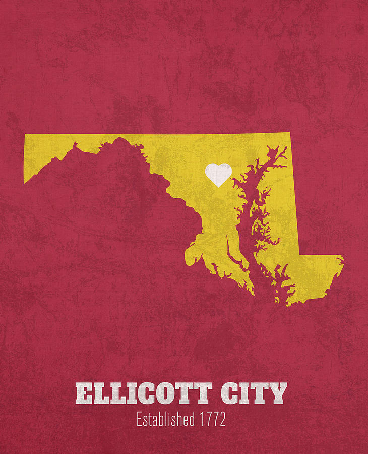 University Of Maryland Mixed Media - Ellicott City Maryland City Map Founded 1772 University of Maryland Color Palette by Design Turnpike
