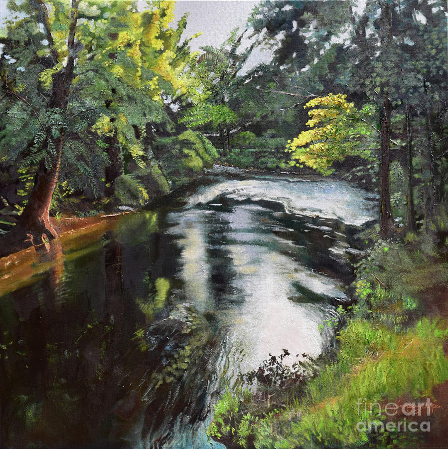 Ellijay River Behind the B and B Painting by Jan Dappen