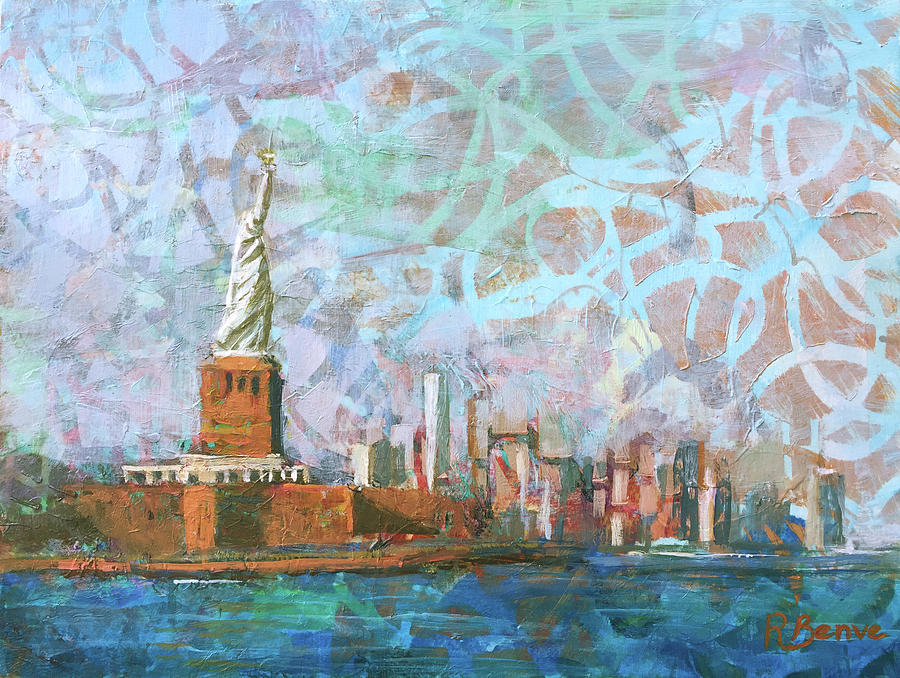 Ellis Island and Statue of Liberty Painting by Robie Benve