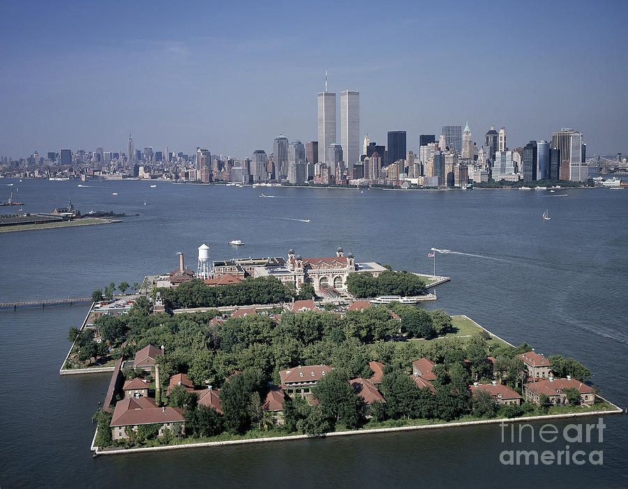 Ellis Island With World Trade Center In Background, 2001 Photograph by Carol Highsmith