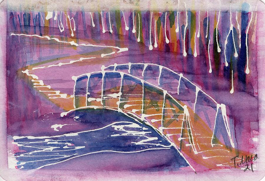Elm Creek Bridge Purple Painting by Tammy Nara