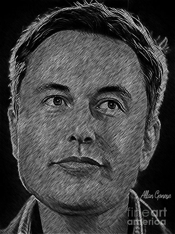 Charcoal drawing Elon Musk v1