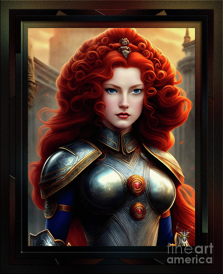 Elovia The Redhead Battle Queen Of Esvitoria Beautiful Portrait AI Concept Art by Xzendor7 Painting by Xzendor7
