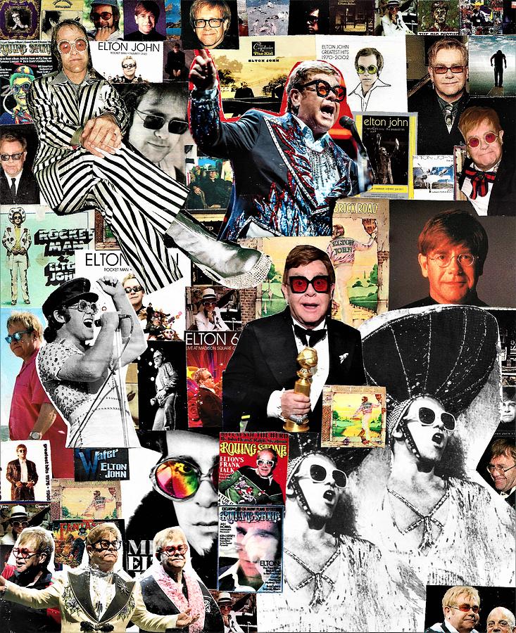 Elton John Collage 1 Painting by Doug Siegel - Pixels