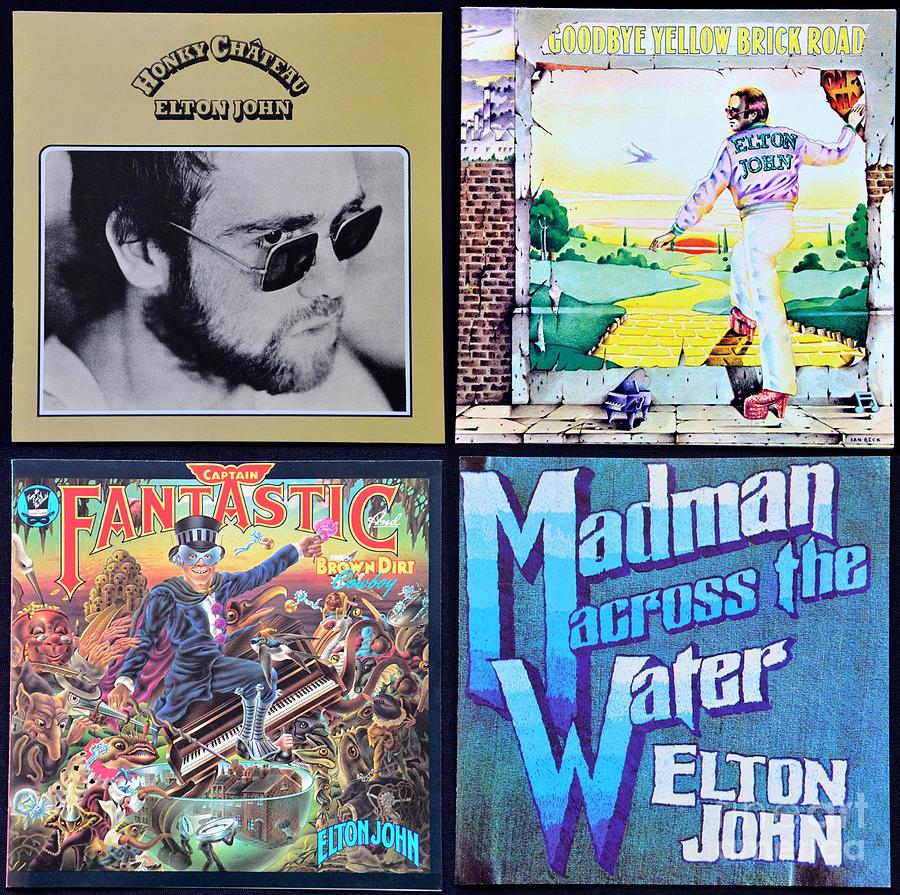 Elton Johns most famous record album covers.  Photograph by David Lee Thompson