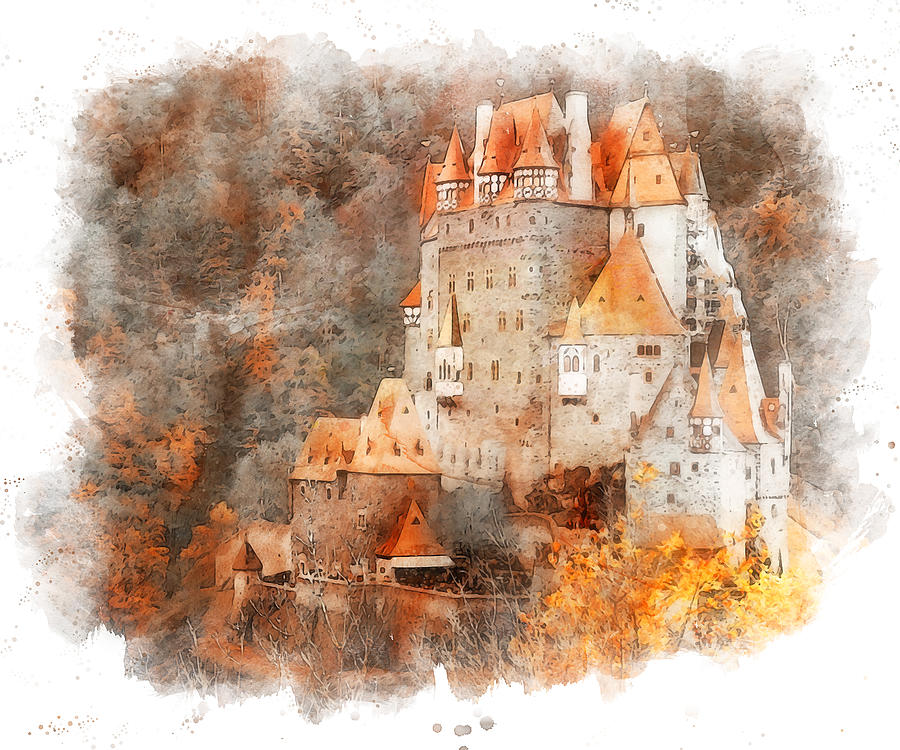 Eltz Castle, Watercolor - 03 Painting by AM FineArtPrints