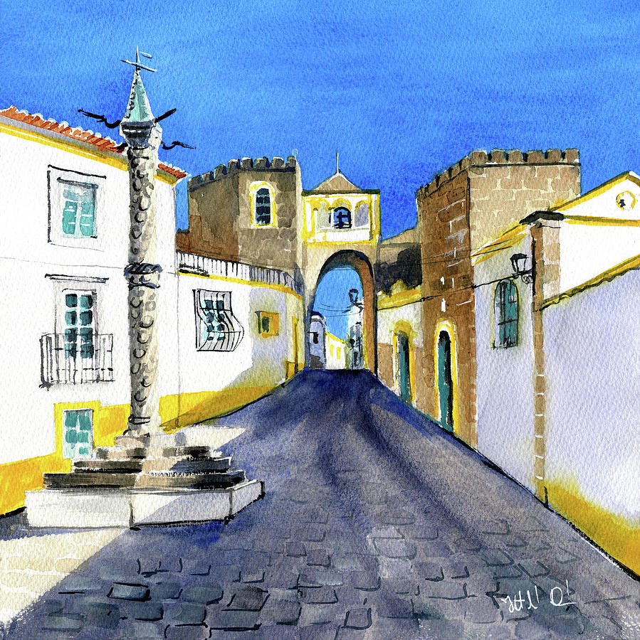 Elvas Portugal Largo de Santa Clara  Painting by Dora Hathazi Mendes