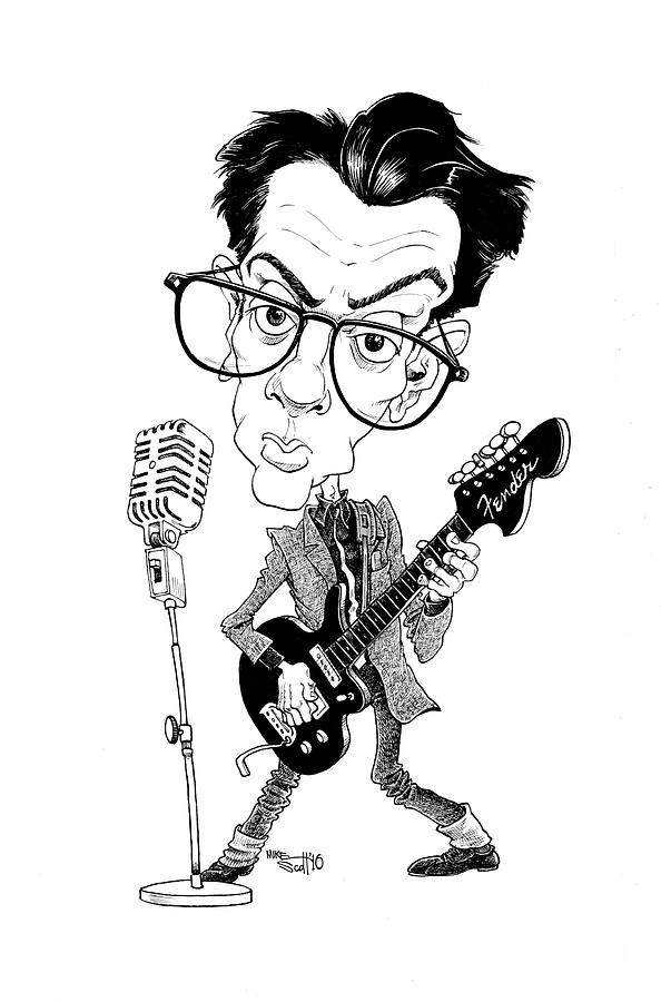 Elvis Costello Drawing by Mike Scott