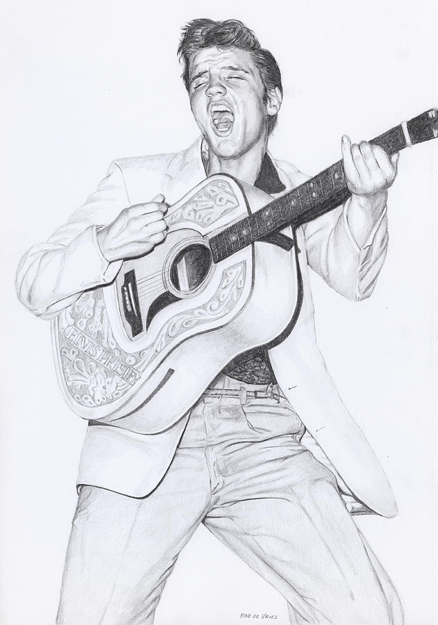 Elvis in Pencil #12 Drawing by Rob De Vries