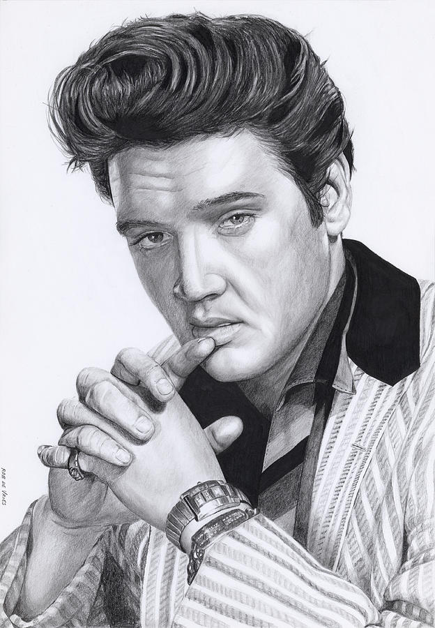 Elvis in Pencil #14 Drawing by Rob De Vries