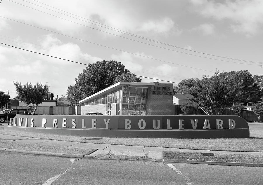 Elvis Presley Boulevard Memphis Tennessee BW Photograph by Bob Pardue