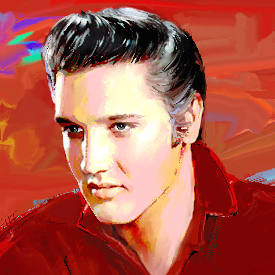 Elvis Presley I Red Painting by Jackie Medow-Jacobson