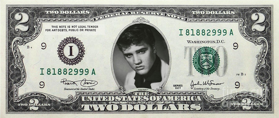 Elvis Two Dollar Bill Mixed Media by Charles Robinson