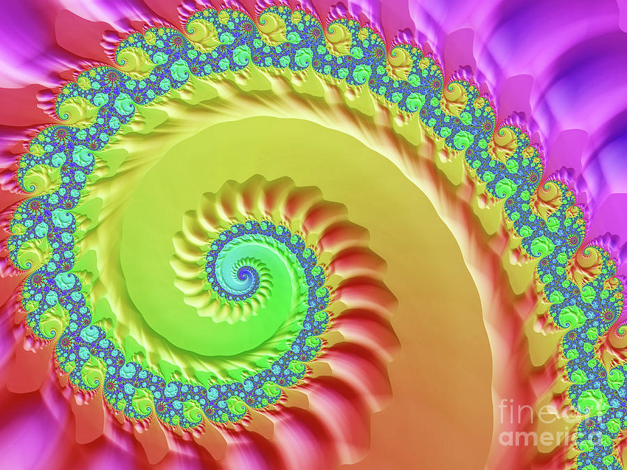 Abstract Digital Art - Embossed Rainbow Spiral by Elisabeth Lucas