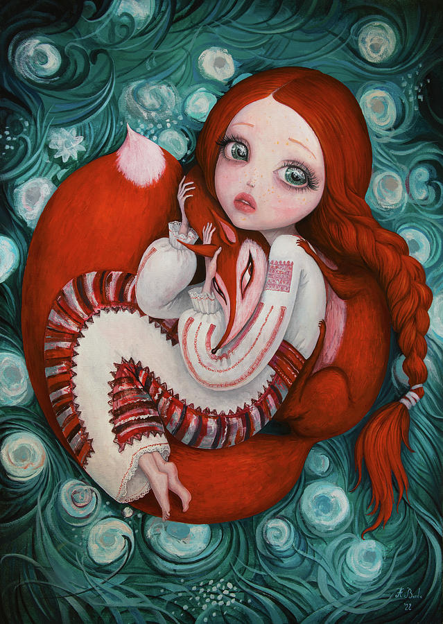 Embracing my spirit guide Painting by Adrian Borda