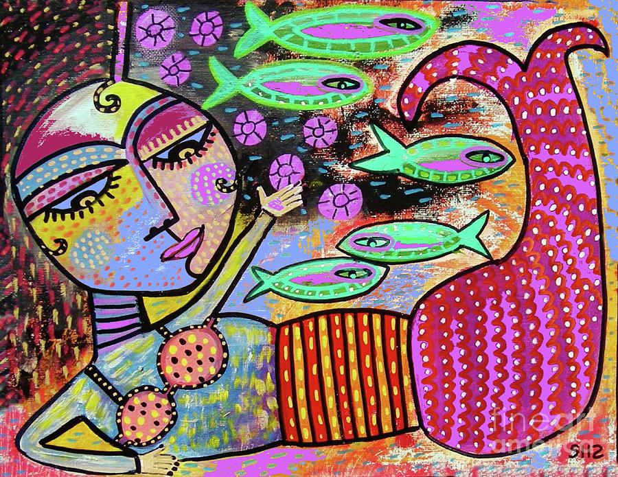 Welcoming  Amethyst Jade Healing Fish  Painting by Sandra Silberzweig