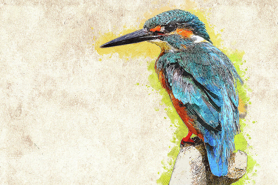 Emerald Blue Common Kingfisher Painting by Custom Pet Portrait Art Studio