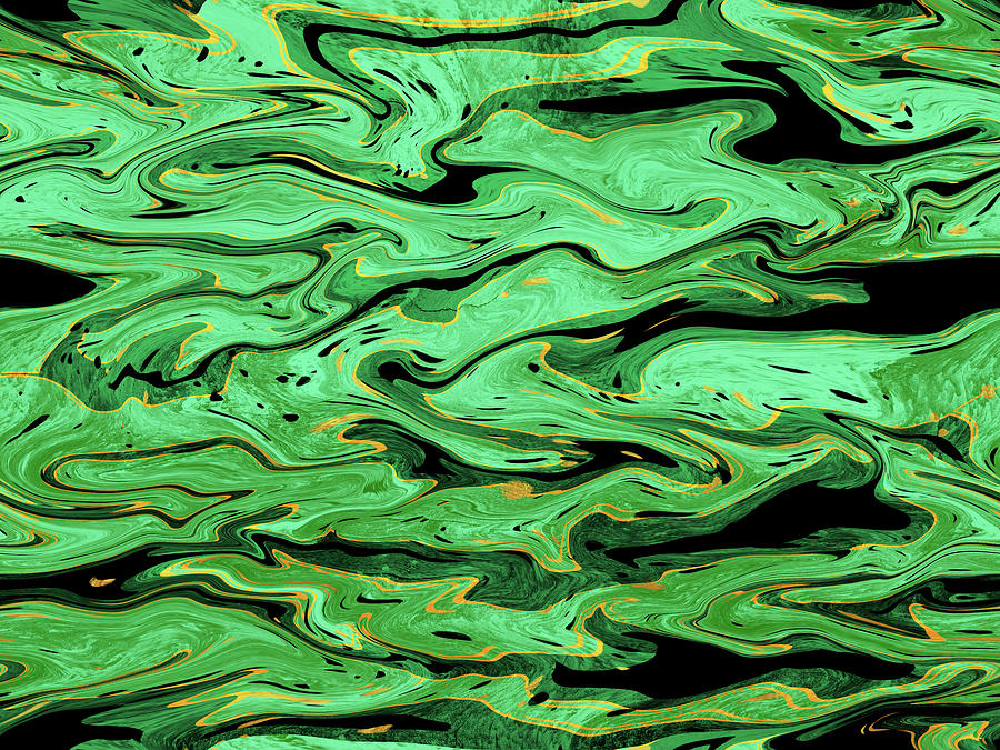 Emerald green fluid art, black and green marble abstract Digital Art by Nadia CHEVREL
