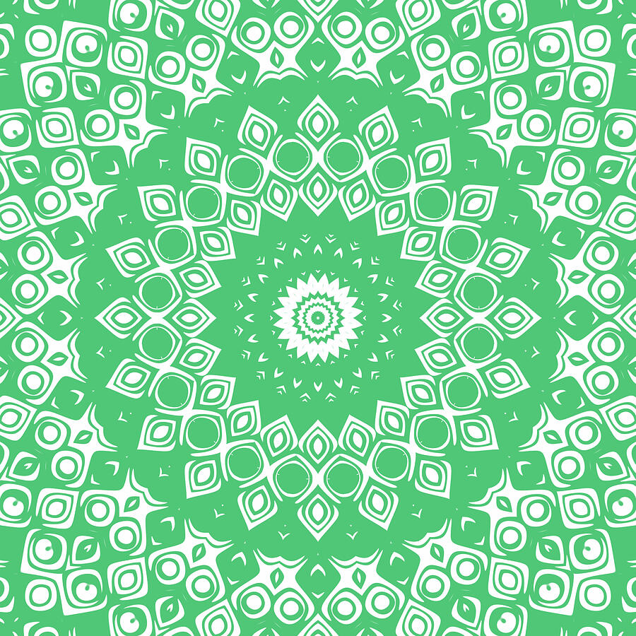 Emerald Green Mandala Kaleidoscope Medallion Flower Digital Art by Mercury McCutcheon