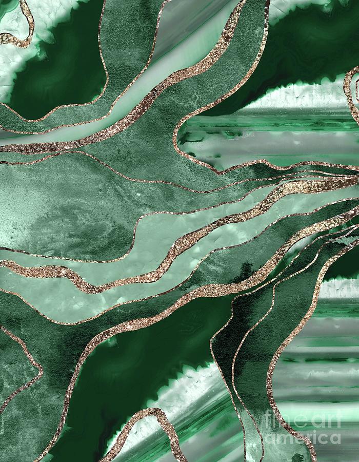 Abstract Mixed Media - Emerald Green Marble Agate Gold Glitter Glam #1 Faux Glitter #decor #art  by Anitas and Bellas Art