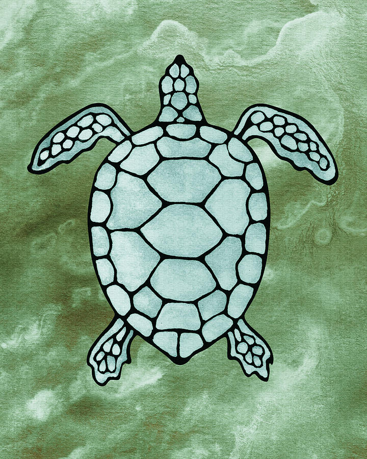 Emerald Green Watercolor Tortoise Under The Sea Turtle Native Art Ocean ...