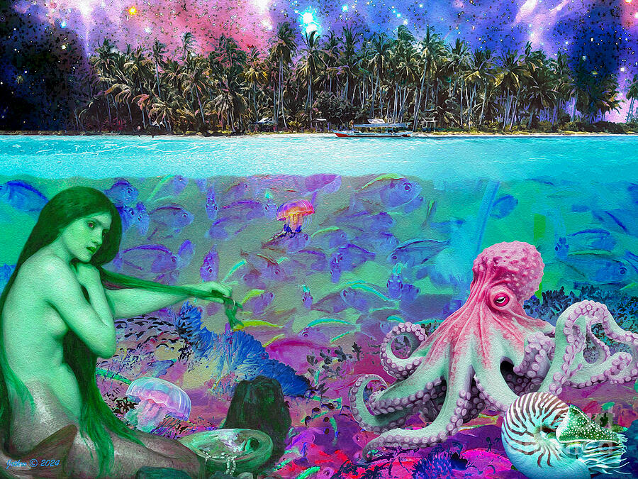 Mermaid Mixed Media - Emerald Isle Paradise by E Jethro Gaede