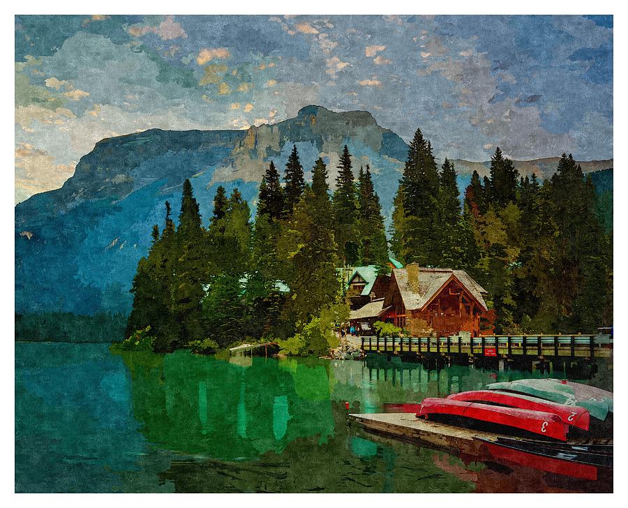 Emerald Lake Lodge in Summer in Oil Painting by David Jolly Fine Art