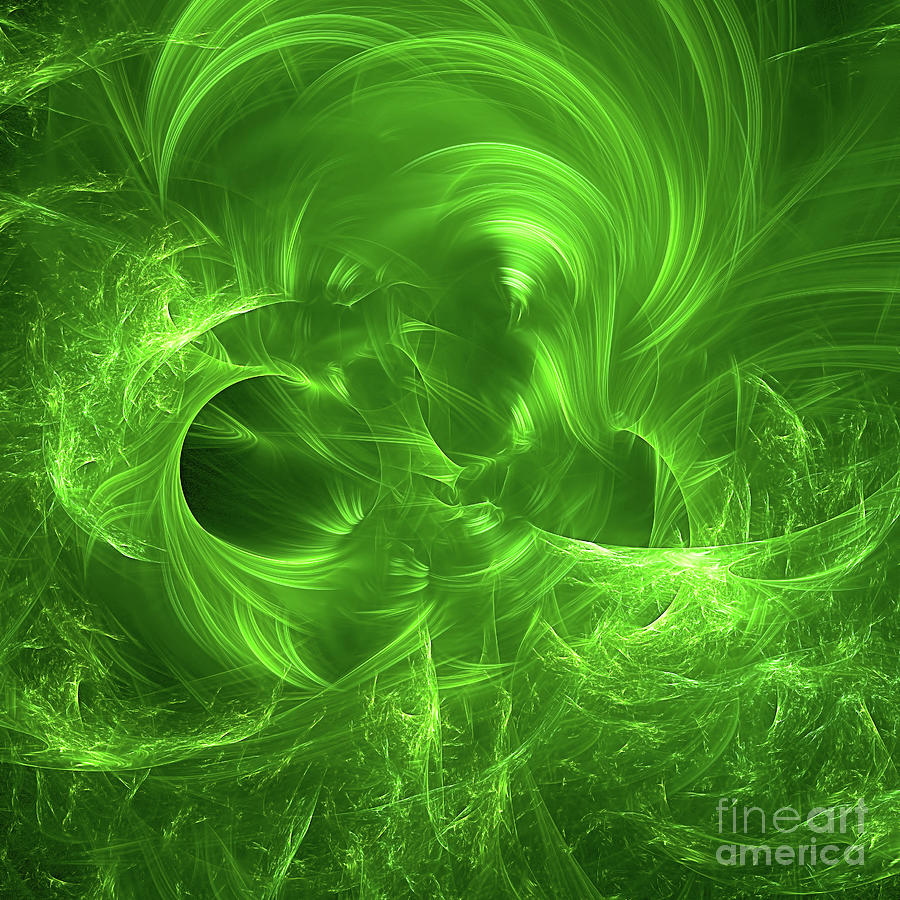 Abstract Digital Art - Emerald Light Waves by Elisabeth Lucas