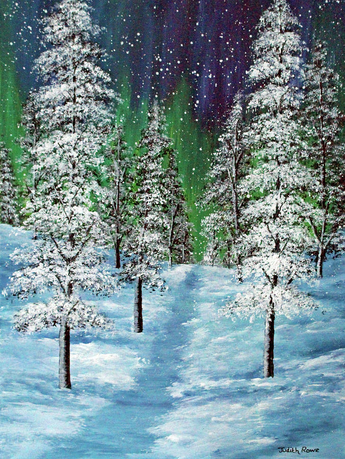 Emerald Northern Lights Painting by Judith Rowe