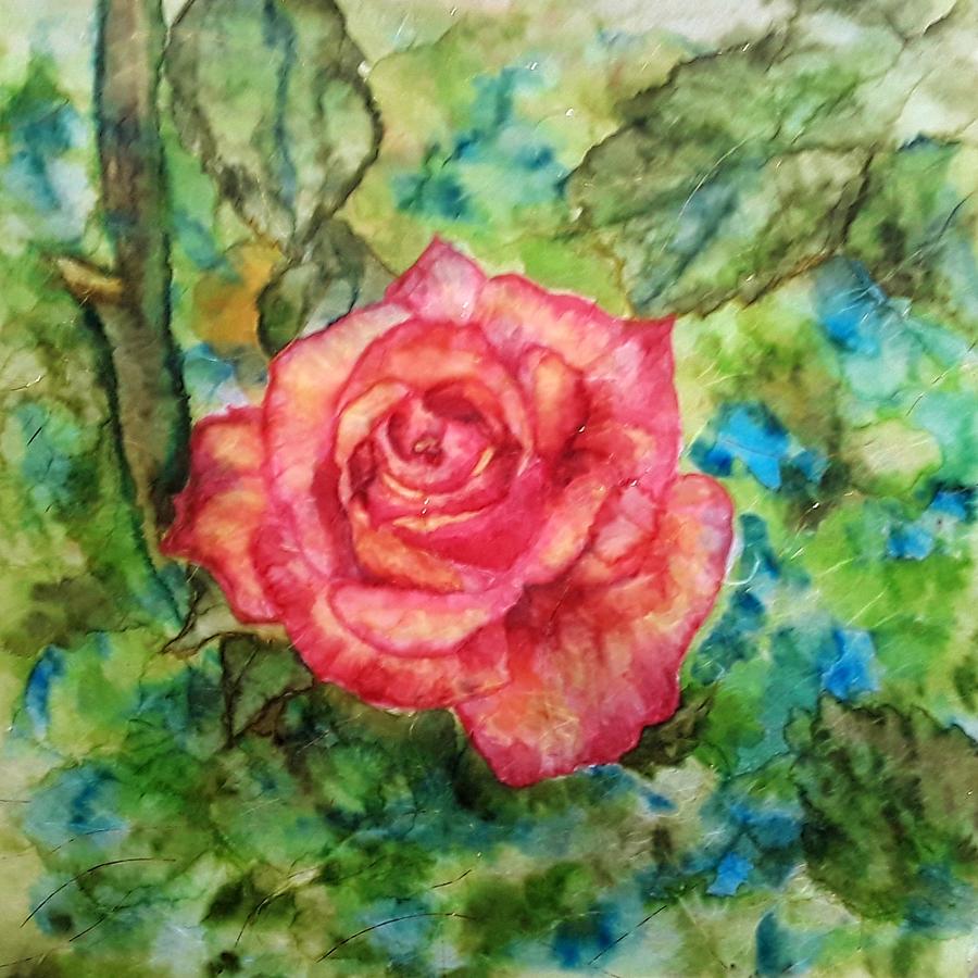 Emerging Rose Painting by Linda Stanton