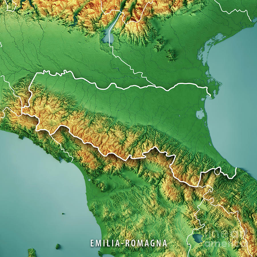 Map Digital Art - Emilia-Romagna Italy 3D Render Topographic Map Color Border by Frank Ramspott