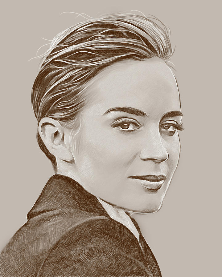 Emily Blunt Drawing Digital Art by Juan Caicedo