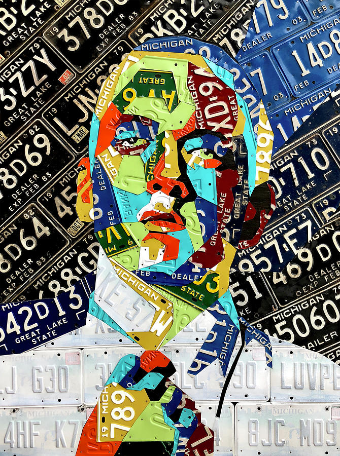 8 Mile Mixed Media - Eminem License Plate Art Portrait 313 Marshall Mathers Rapper by Design Turnpike