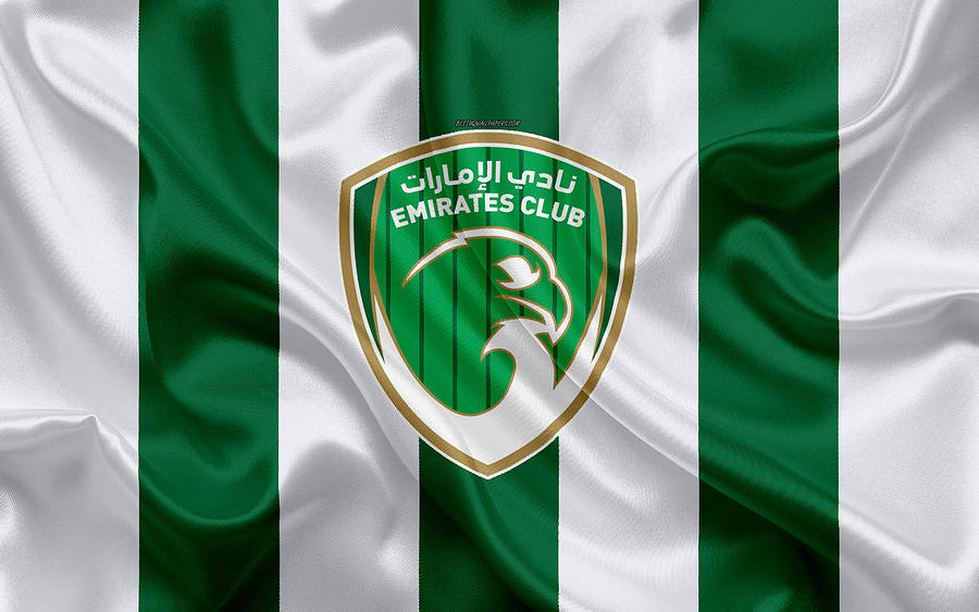 Emirates Club 4k logo white green silk flag emblem silk texture emirate ...
