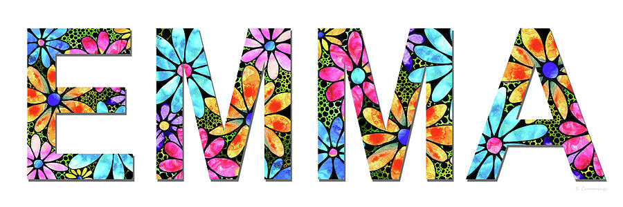 Emma Floral Name Art Mixed Media by Sharon Cummings