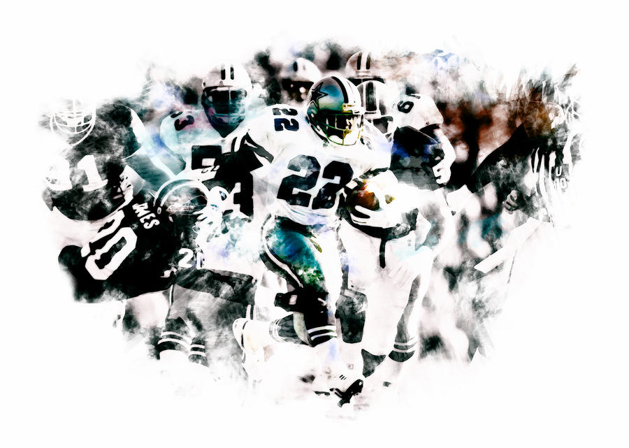 Emmitt Smith Breaking Through Mixed Media by Brian Reaves