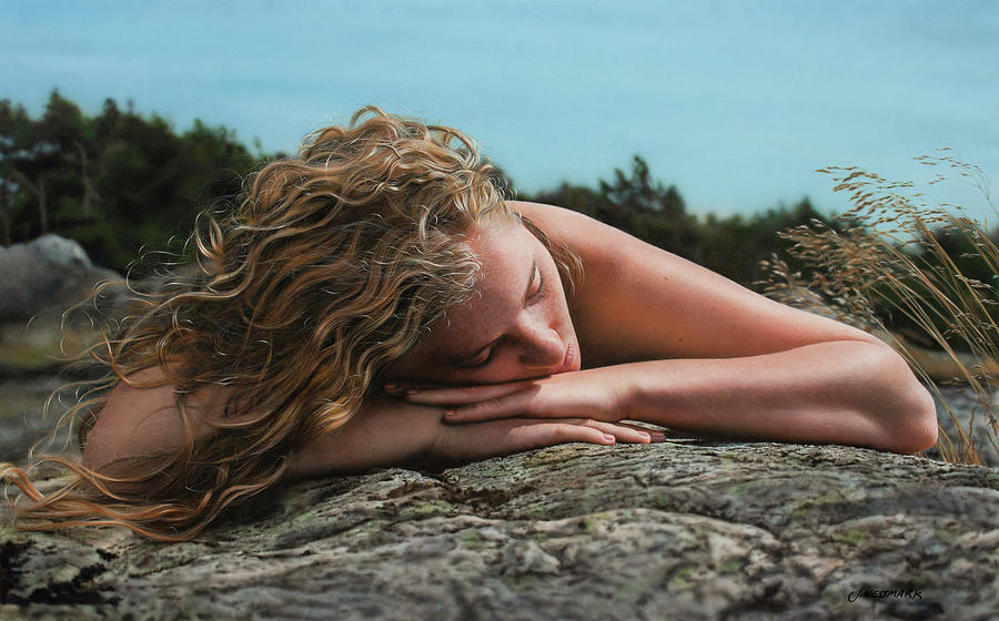 Emmy sunbathing Painting by Johannes Wessmark