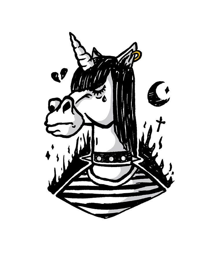 Emo Unicorn dark feelings cartoon unicorn in black Digital Art by Norman W  - Fine Art America